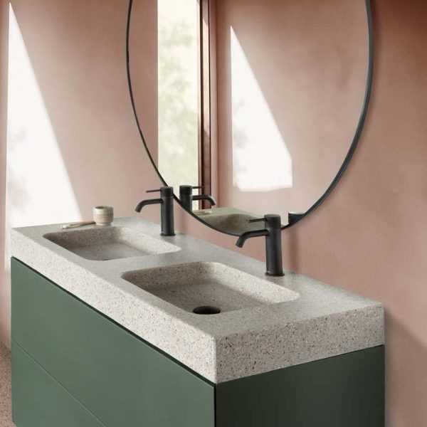 Wastafel Terrazzo ronde bak Wastafel van Terrazzo materiaal. De binnenbak heeft ronde hoeken.