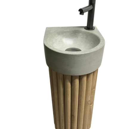 Uniek toiletmeubel met rond design.