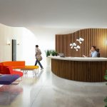 Maatwerk balie met latten, werkplek, ontvangstplek